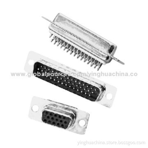 D-sub Connectors, 15/26/44/62/78 Pins/Male/Female/HD Solder Type/Machined Pin/Through-hole Hex Screw